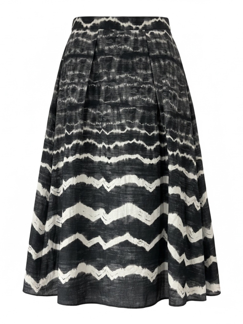 DKNY Black & White Chevron Pleated Midi Skirt